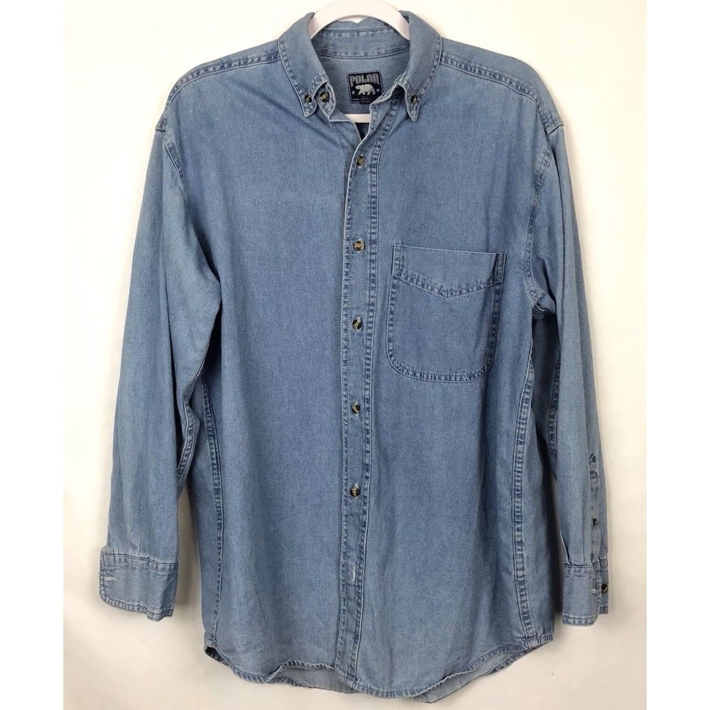 Mens Button Up Size Large Chambray‎ Shirt Designated Driver Polar